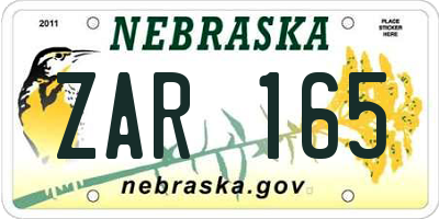NE license plate ZAR165