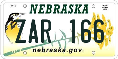 NE license plate ZAR166