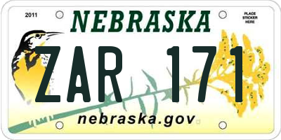NE license plate ZAR171
