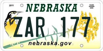 NE license plate ZAR177
