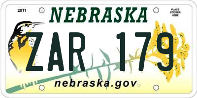 NE license plate ZAR179