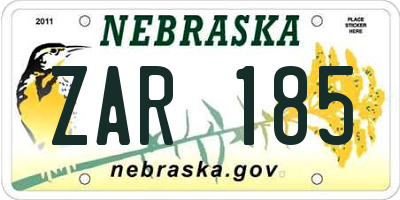 NE license plate ZAR185