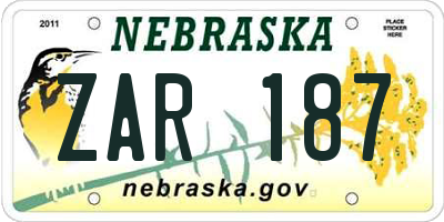 NE license plate ZAR187