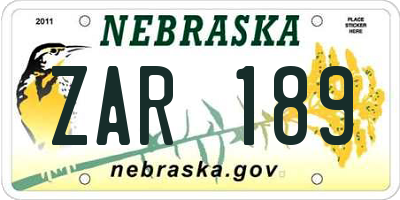 NE license plate ZAR189