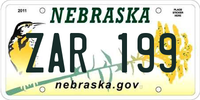 NE license plate ZAR199
