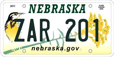 NE license plate ZAR201