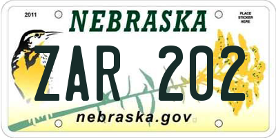 NE license plate ZAR202