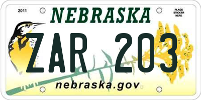 NE license plate ZAR203