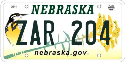 NE license plate ZAR204