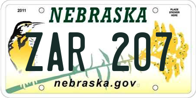 NE license plate ZAR207