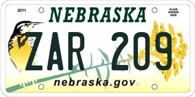 NE license plate ZAR209