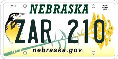 NE license plate ZAR210