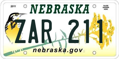 NE license plate ZAR211
