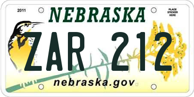 NE license plate ZAR212