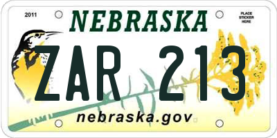 NE license plate ZAR213