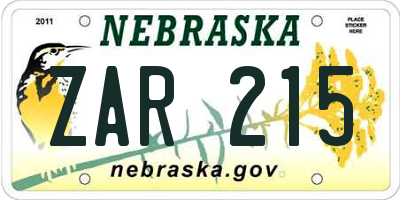 NE license plate ZAR215