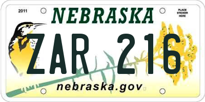 NE license plate ZAR216