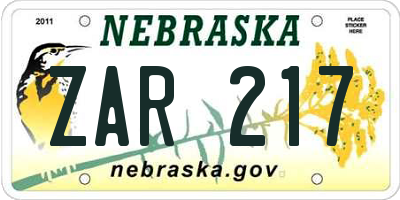 NE license plate ZAR217