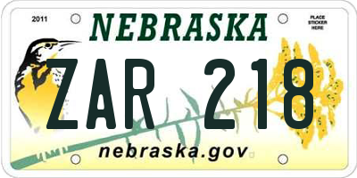 NE license plate ZAR218