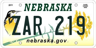 NE license plate ZAR219