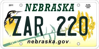 NE license plate ZAR220