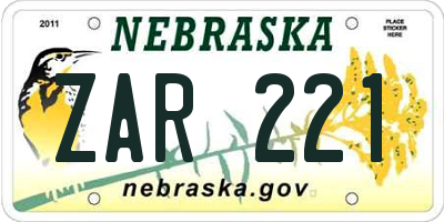 NE license plate ZAR221