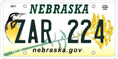 NE license plate ZAR224