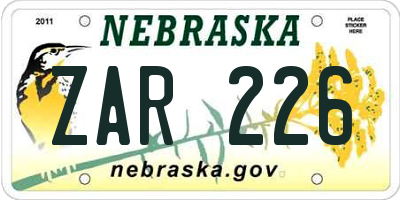 NE license plate ZAR226