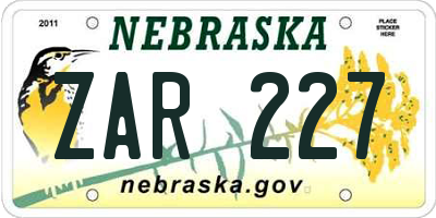 NE license plate ZAR227