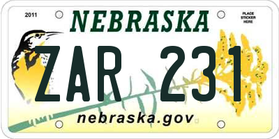 NE license plate ZAR231