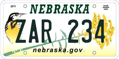 NE license plate ZAR234