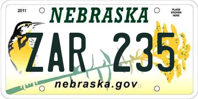 NE license plate ZAR235