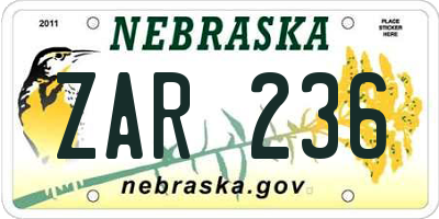 NE license plate ZAR236
