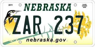 NE license plate ZAR237