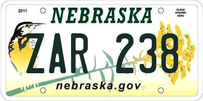 NE license plate ZAR238