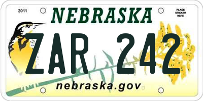 NE license plate ZAR242