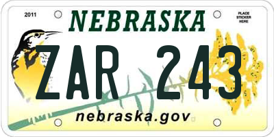 NE license plate ZAR243