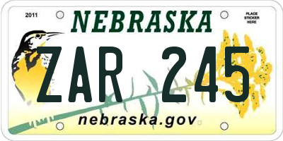NE license plate ZAR245