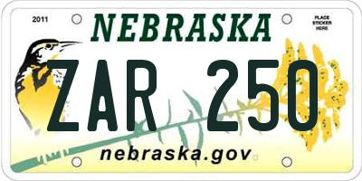 NE license plate ZAR250