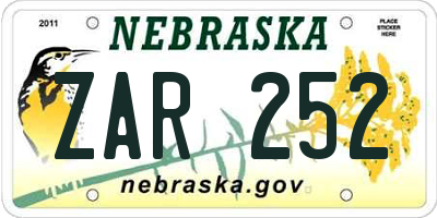 NE license plate ZAR252