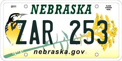 NE license plate ZAR253
