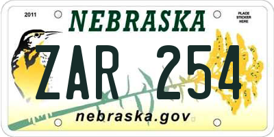 NE license plate ZAR254