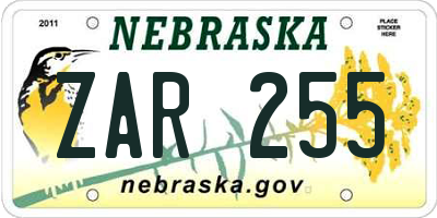 NE license plate ZAR255