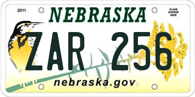 NE license plate ZAR256