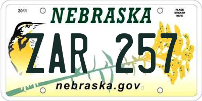NE license plate ZAR257