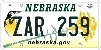 NE license plate ZAR259