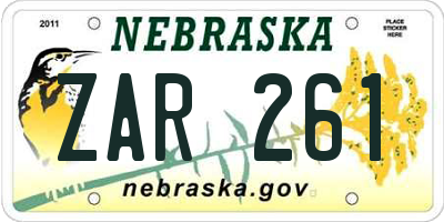 NE license plate ZAR261