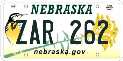 NE license plate ZAR262