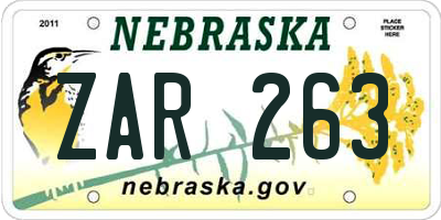 NE license plate ZAR263