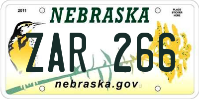 NE license plate ZAR266